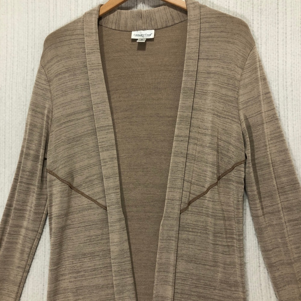 Coldwater Creek Womens Small Beige Brown Open Front Long Sleeve Cardigan